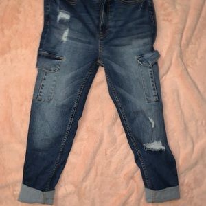 Dark blue skinny jean cargo pants half ripped Never worn